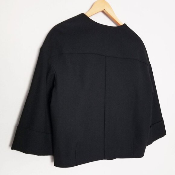 NEW Nordstrom Collection Leather Trim Ponte Knit Blazer Jacket S Black Crop $298 - Picture 5 of 16